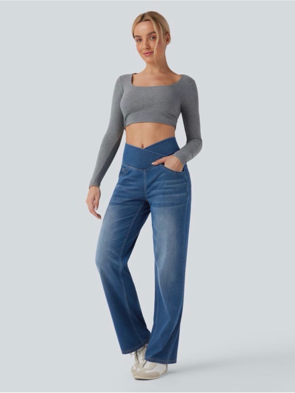 Halara Flex Large Crossover High Waisted Tummy Control Casual Straight Leg Jeans